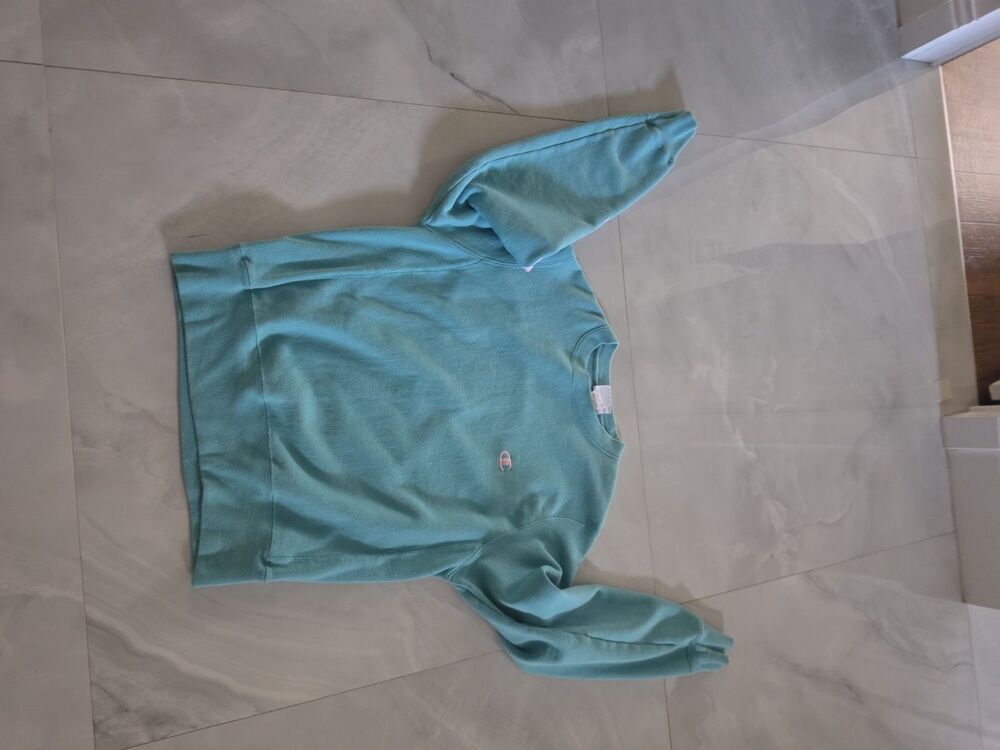 Women Champion Reverse Weave Oversized Sweatshirt Teal Green Pink Spellout Sm - Picture 4 of 4